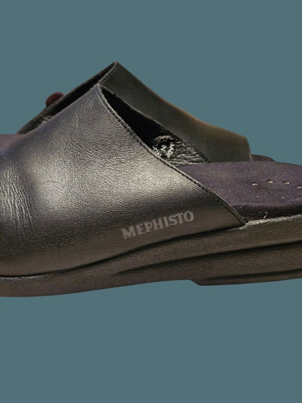 Mephisto Black Leather Open Toe Slide Mule Wedge Comfy Sandals Women US 9 /EU 39 - Picture 12 of 14